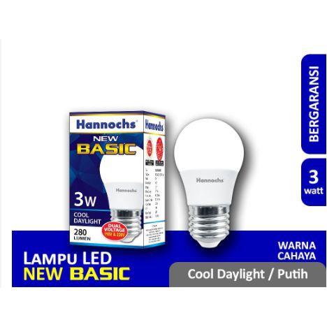 Lampu LED Hannochs Basic LED Bulb 3W Putih GARANSI