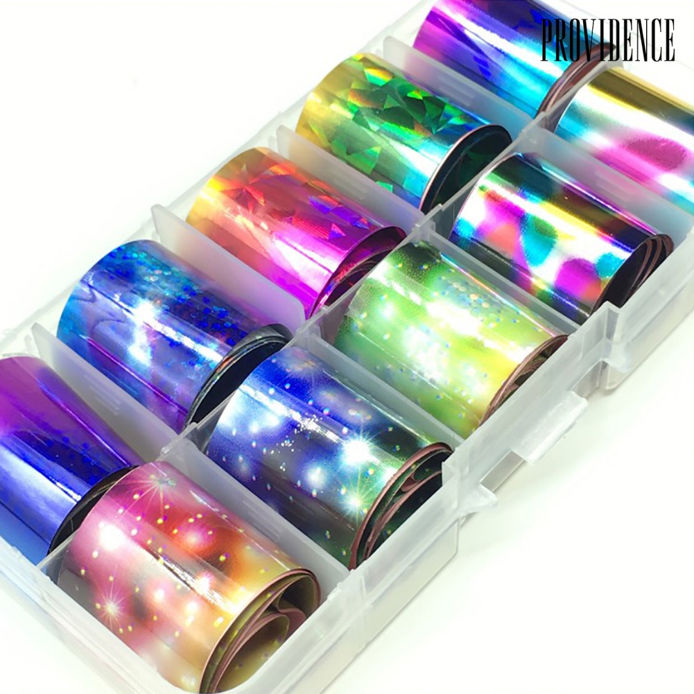 Providence 10 Rol / Set Stiker Kuku Holografik Motif Langit Berbintang Untuk Dekorasi Nail Art / Manicure Diy