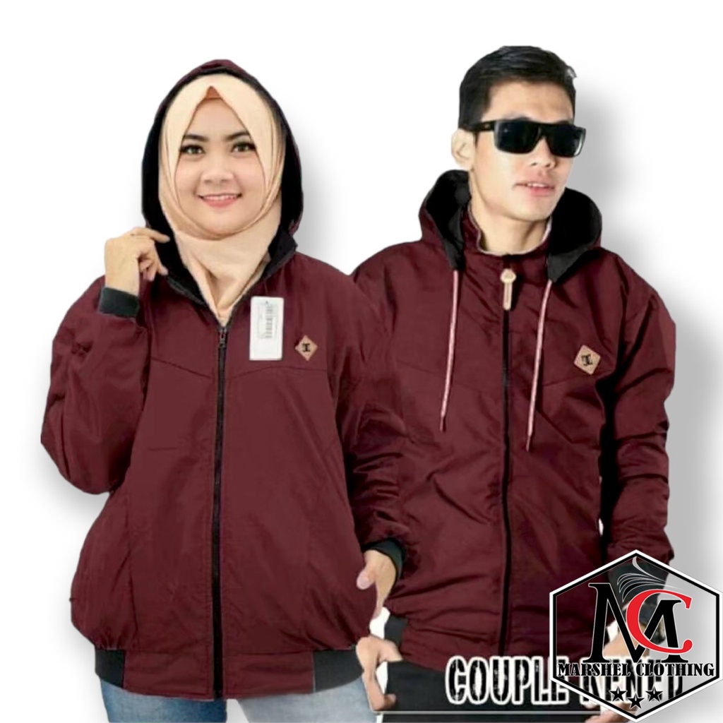 RCL - JAKET COUPLE BB PARASUT BOLAK BALIK 2 in 1 MAROON HITAM / JAKET PASANGAN / NAVY ABU GOLD MERAH