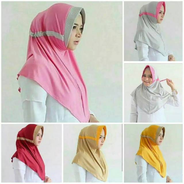 Jilbab/hijab instan serut kombinasi RANDOM / serut Jokowi kombinasi 2 warna / Jilbab serut polos