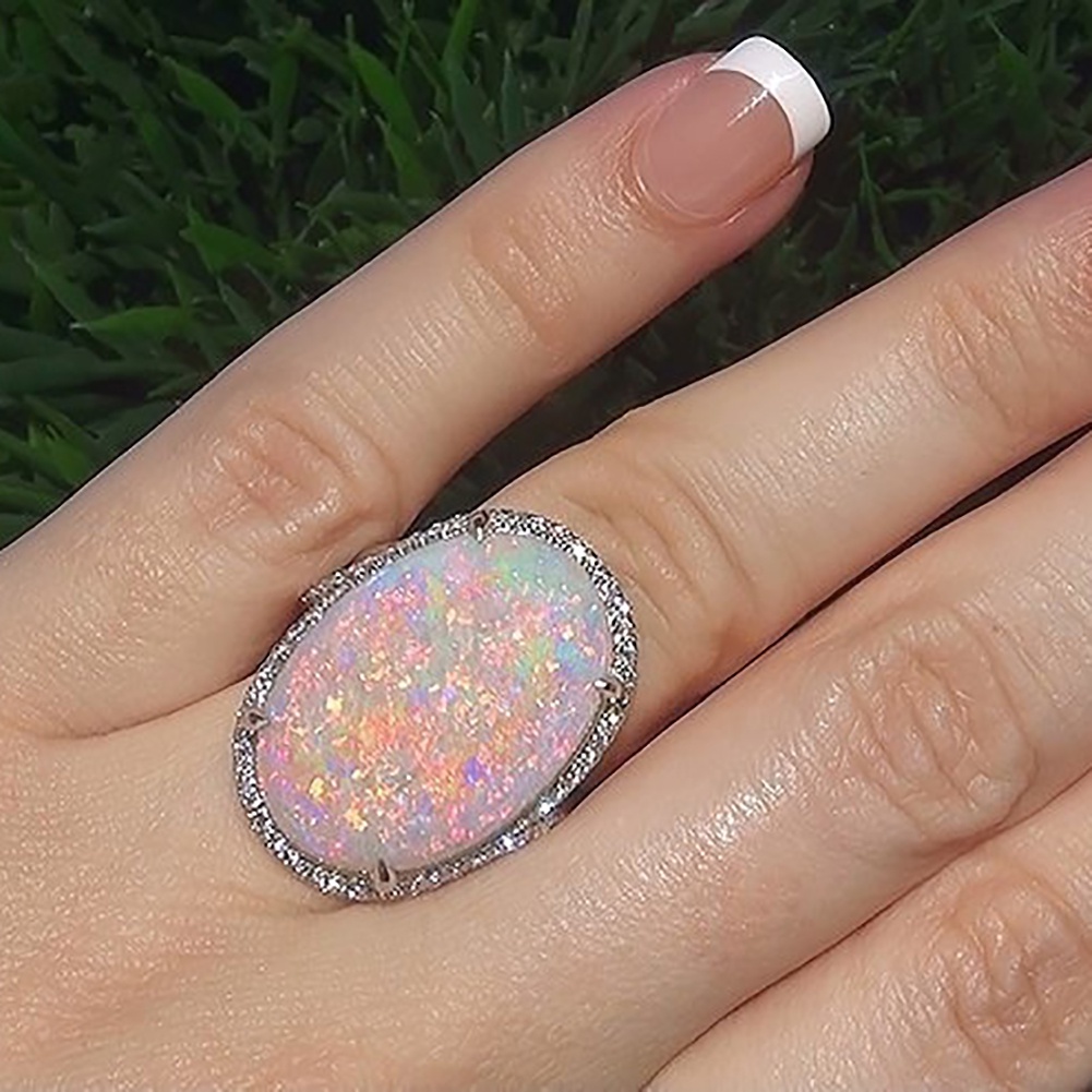 Hu Hu Hu Hu Hu Alat Bantu Pasang Kacamata♡ Cincin Batu Opal Imitasi Bentuk Oval Untuk Wanita