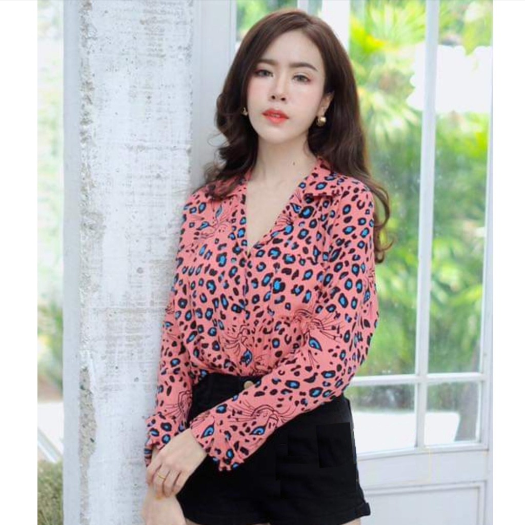 BLOUSE 5718 LEOPARD PREMIUM IMPORTIR TERMURAH Baju Fashion PAKAIAN GROSIR  Impor MURAH IMPORT