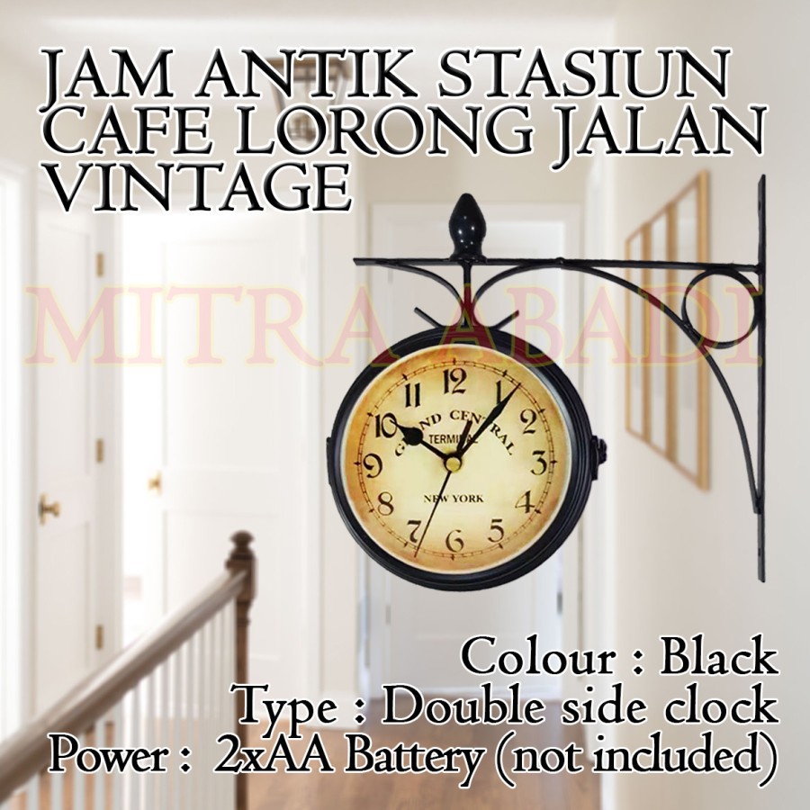 Jam Antik Dinding Stasiun Cafe Lorong Jalan Vintage Model 2 Sisi