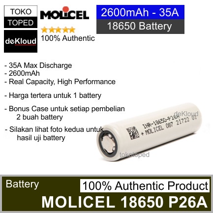 Authentic MOLICEL P26A 2600mAh 18650 Battery | original baterai batre