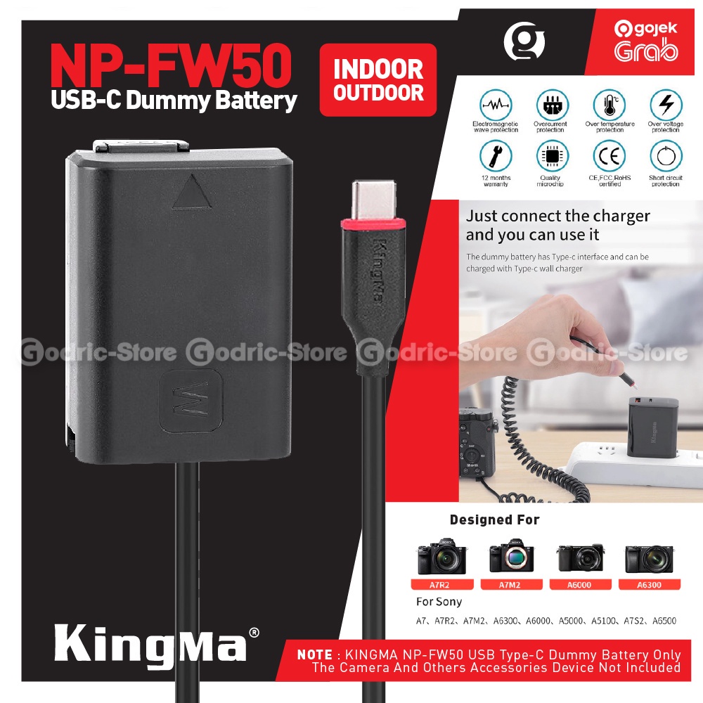 Jual KingMa USB Type C Dummy Battery Adapter NPFW50 Power Supply for