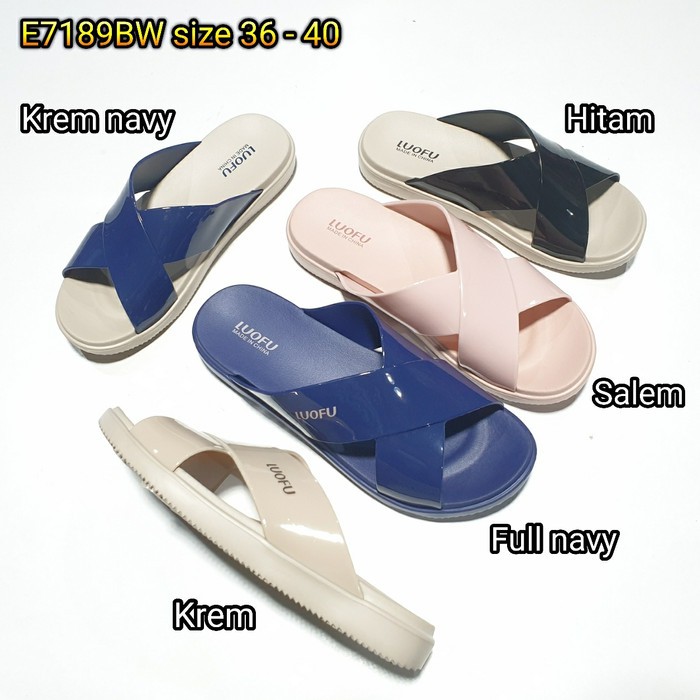 jelly sandal wanita selop luofu silang sendal cewek karet import E7189BW