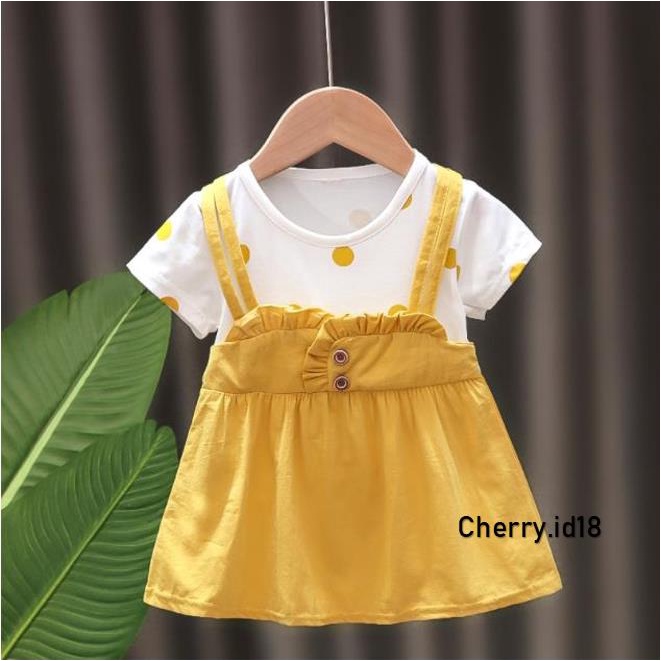 Cherry COD Dress Anak Perempuan Polkadot Import / Dress Casual Anak Cewek Model Jumpsuit - D38