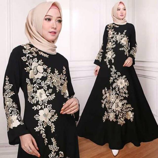 Abaya bahan/kain pakai Jet black saudi