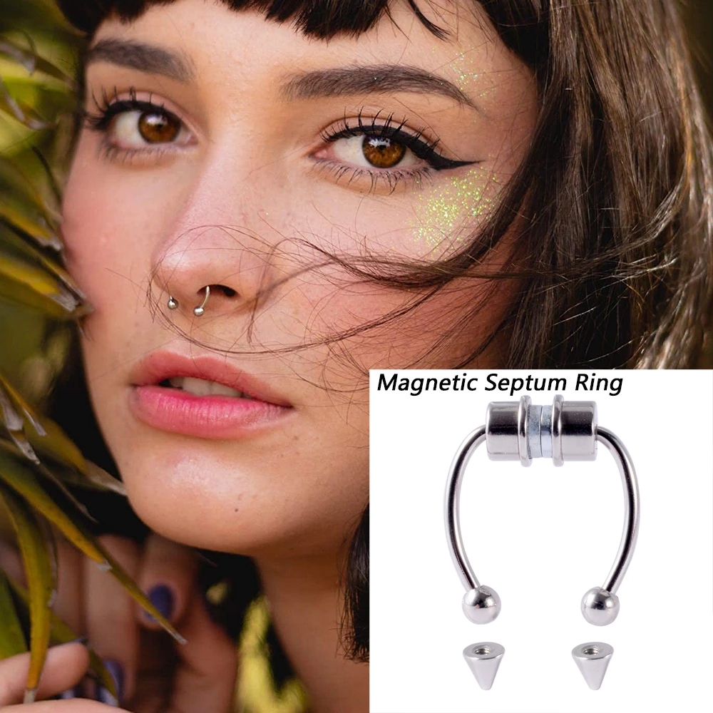 1 / 2pcs Cincin Tindik Hidung Magnetik Bahan Stainless Steel Dapat Digunakan Kembali Untuk Unisex