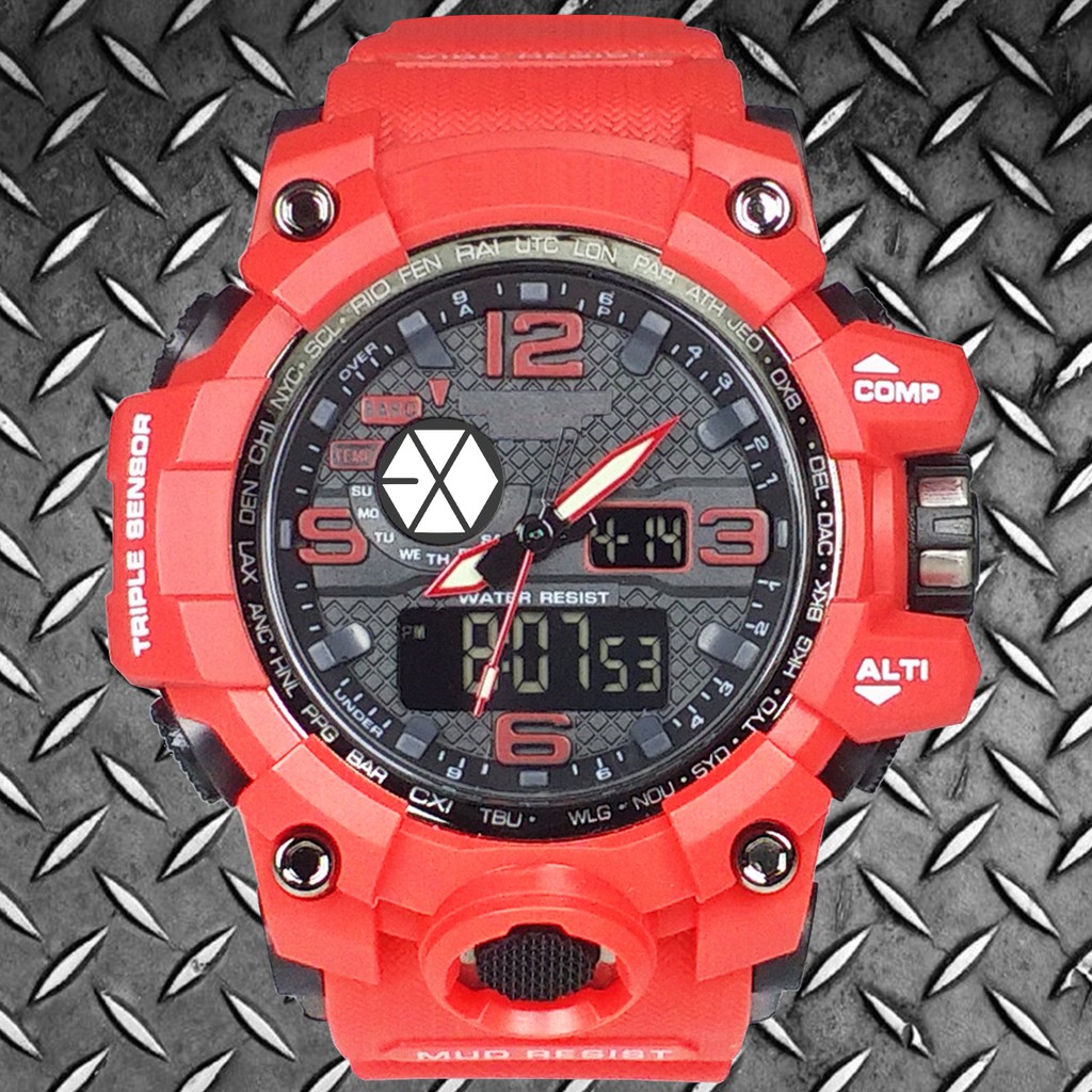 (Istimewa Bossque) Jam Kpop LOGO EXO Double Time Full Merah (Exclusive)