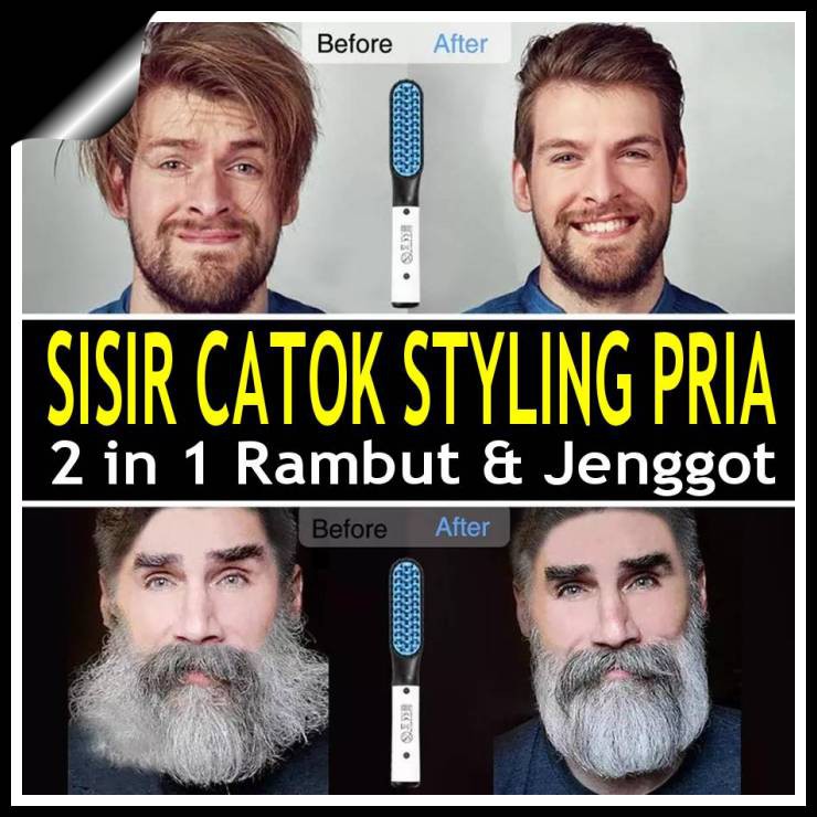 SISIR ELEKTRIK Pelurus Rambut Styling 2 in 1 SISIR CATOK Kumis Jenggot Straightener Hair Brush