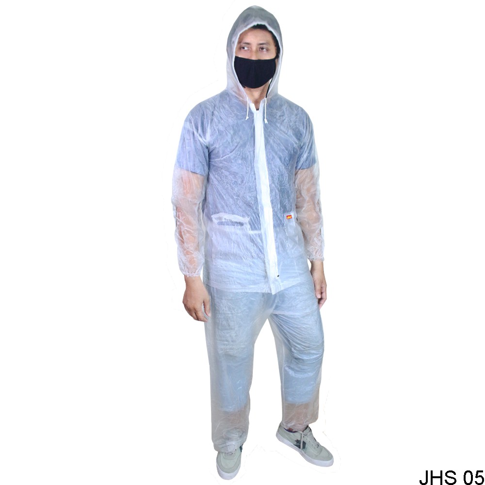 Jas Hujan Setelan Celana Pria Wanita Transparan Bening