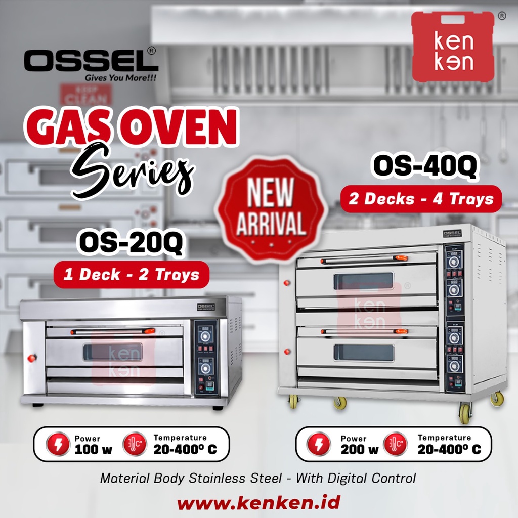 OSSEL Gas Deck Oven Roti 2 Deck 4 Trays Gas Oven Roti OS-40Q Gas Deck Oven 2 Deck 4 Loyang Ossel