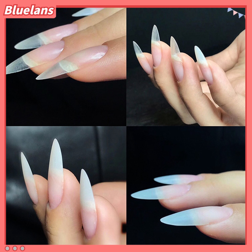 Bluelans 96Pcs / Box Kuku Palsu Bentuk Tangga Model Lipat Transparan Untuk Manicure