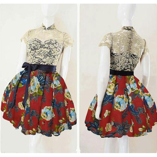 Setelan Kebaya Brukat/Brokat/Lace Modern Combi Rok Batik Pendek Cantik