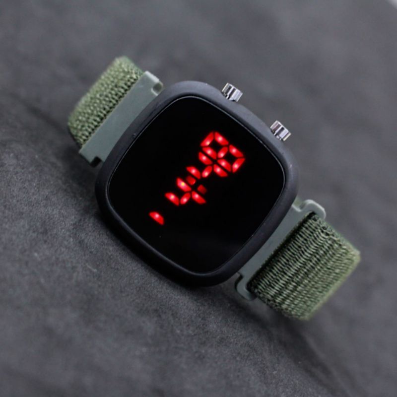 JAM TANGAN LED WATCH OVAL CANVAS CEWEK COWOK STRAP CANVAS