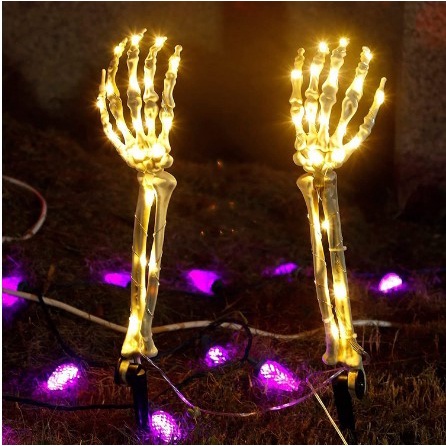 2pcs / Set Lampu Malam 40-led Tenaga Surya Bentuk Tengkorak Untuk Dekorasi Halloween