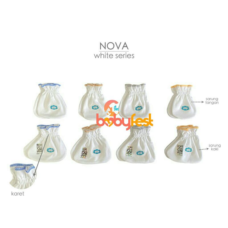 Nova Sarung Tangan Dan Kaki Bayi White Series Size 0-3 Bulan