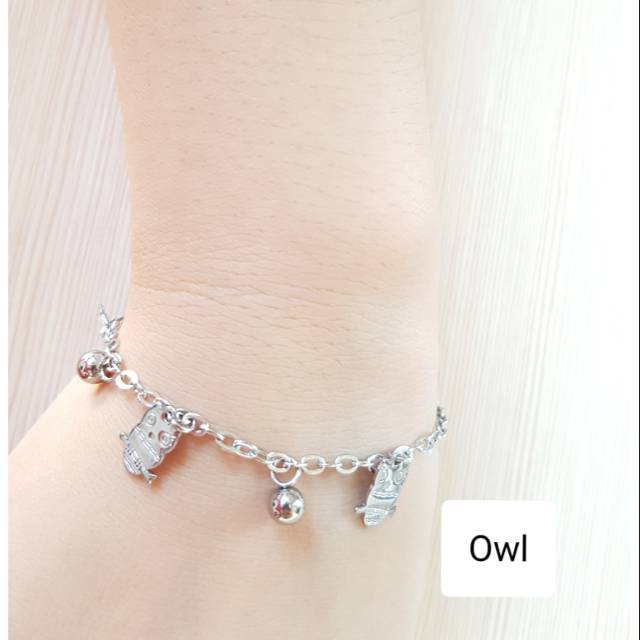 SET Gelang Tangan Kaki Owl Titaniun Silver Antikarat