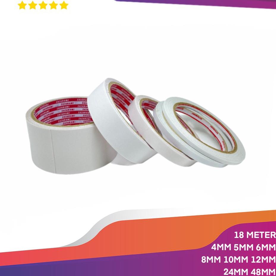 

Hot - DOUBLE TAPE KERTAS 18 METER SIZE 4MM 5MM 6MM 8MM 10MM 12MM 24MM 48MM ,,