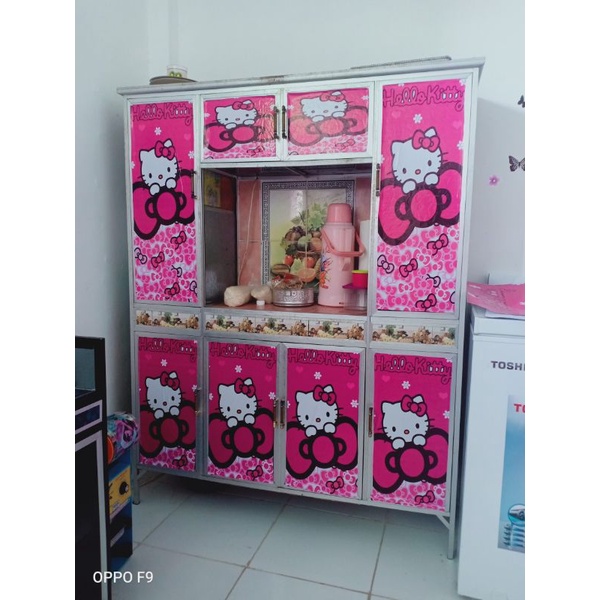stiker kaca motif hello kitty pink pita