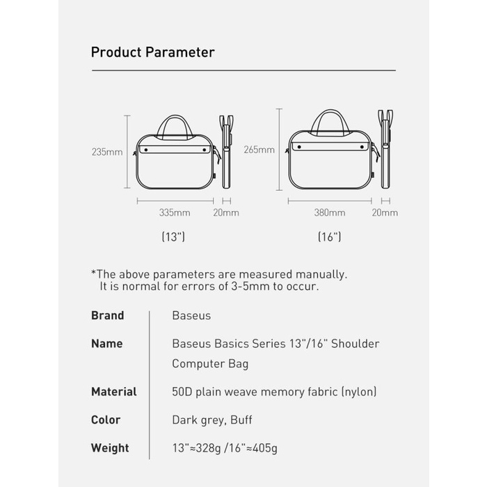 Baseus Laptop Shoulder Bag 16 inch / 13 Inch Tas Macbook Selempang