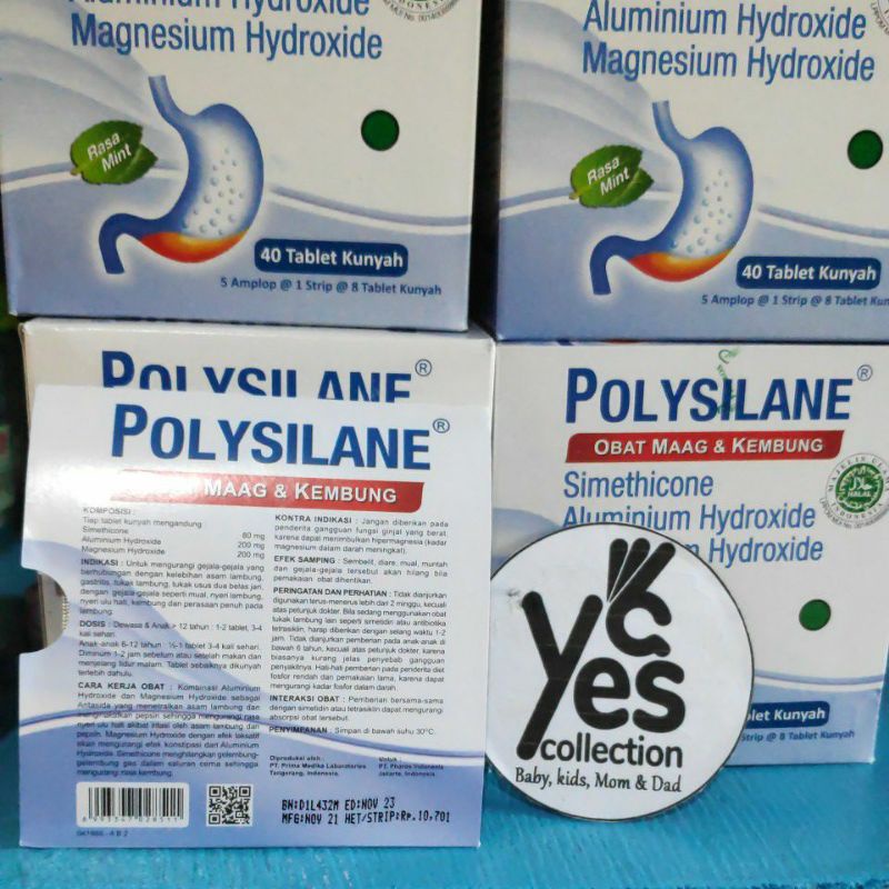 Polysilane obat maag kembung perut pil kunyah 1 strip 8 tablet polisilen polycilane mag