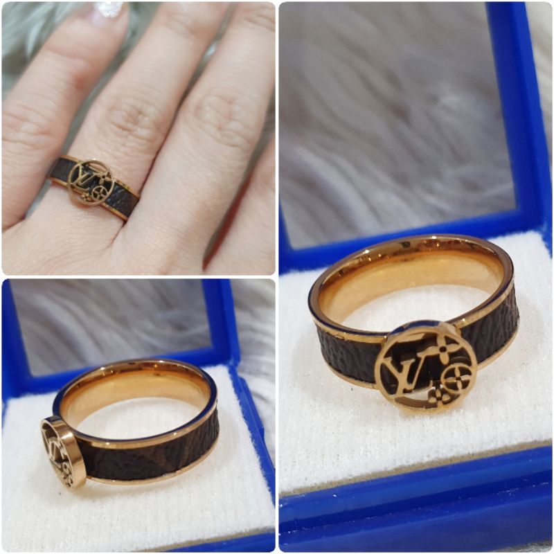 Cincin Titanium asli Rosegold motif elv  bahan tebal Anti karat Ring Stainless steel set Premium Quality Ct038