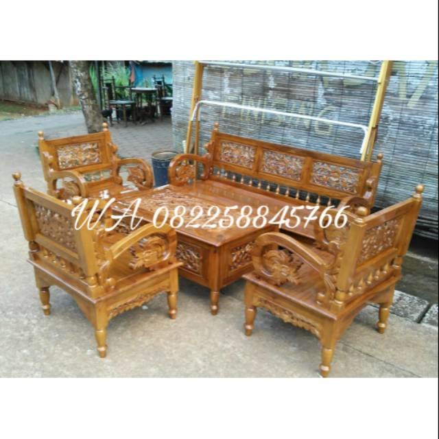 Meja & Kursi Tamu Ukir Kayu Jati, Kursi Tamu Jati Jenis Arimbi, Meja Kursi Tamu