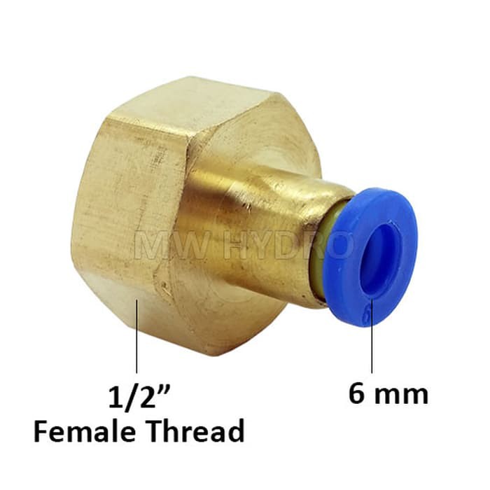 1/2&quot; Female Thread ke 6 mm PU Quick Connector / Fitting Push In