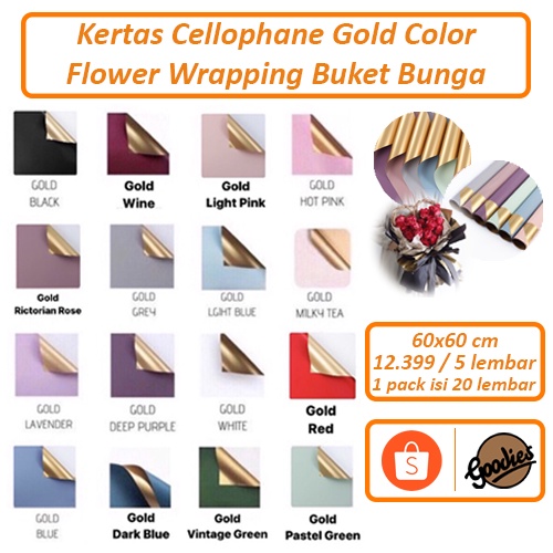 

*5 LEMBAR* Kertas Buket Bunga Cellophane (Gold Color) Flower Wrapping Paper Celophane / Chellophane Murah untuk Snack Uang