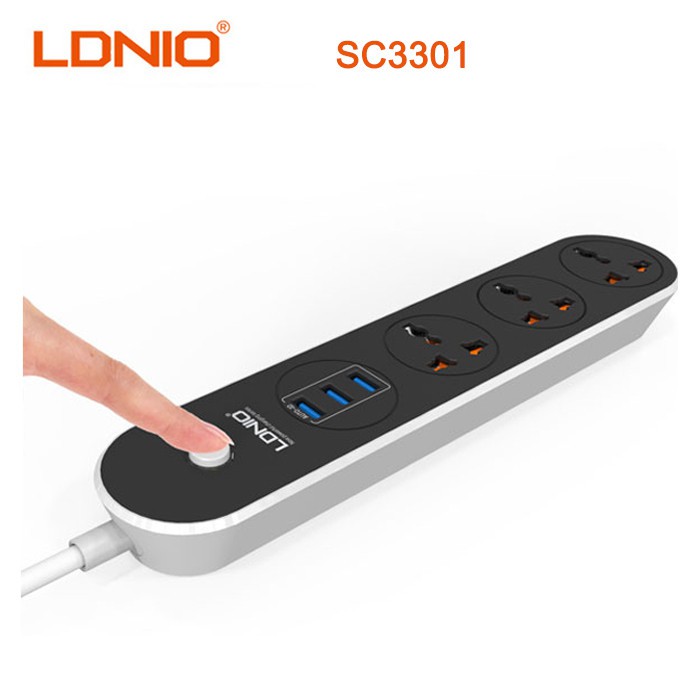 Original LDNIO SC3301 EU Plug 3 Port Power Strip USB Travel Adapter