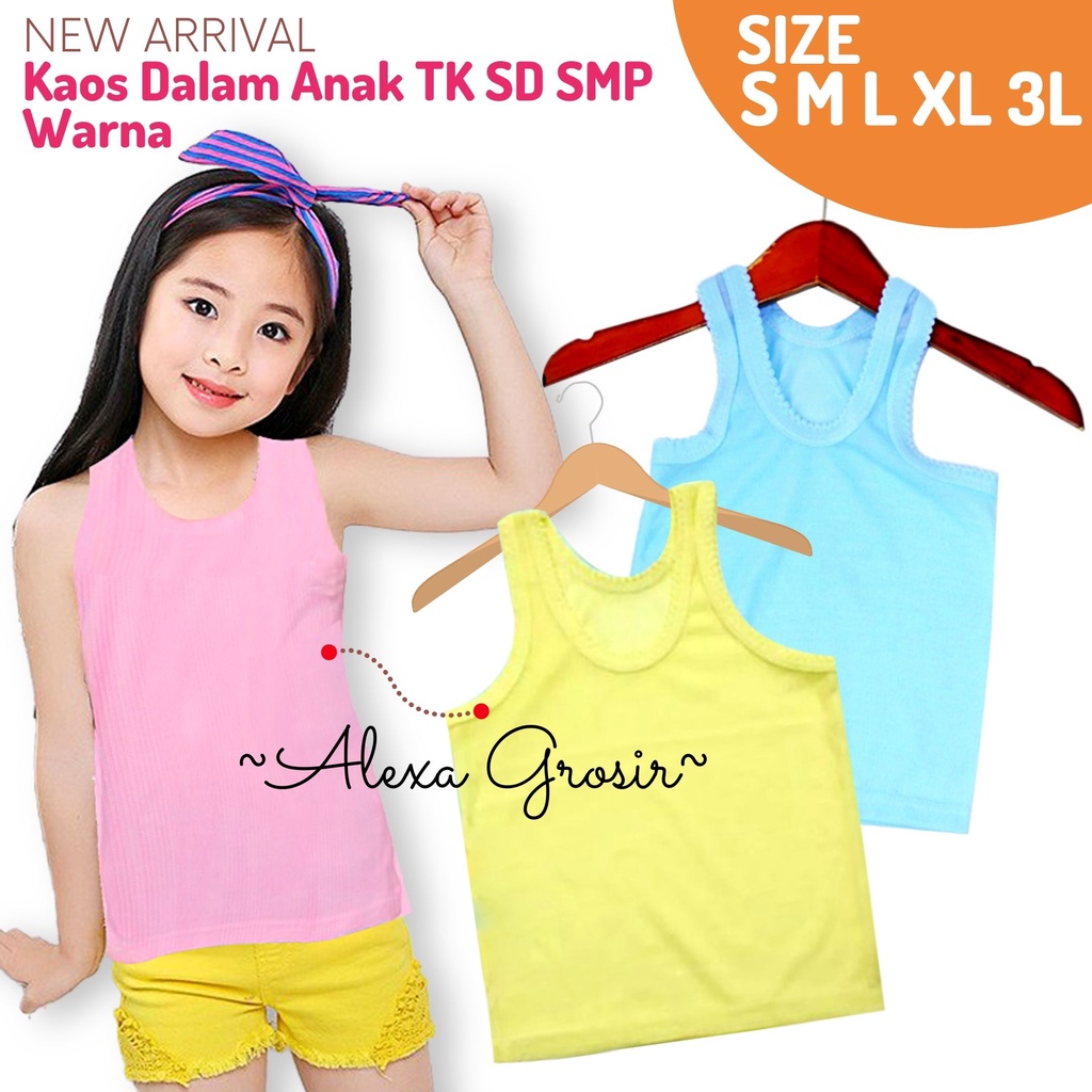 SINGLET ANAK UNISEX PUTIH TK SD SIZE S M  L XL 3L 4L -ALEXAGROSIR