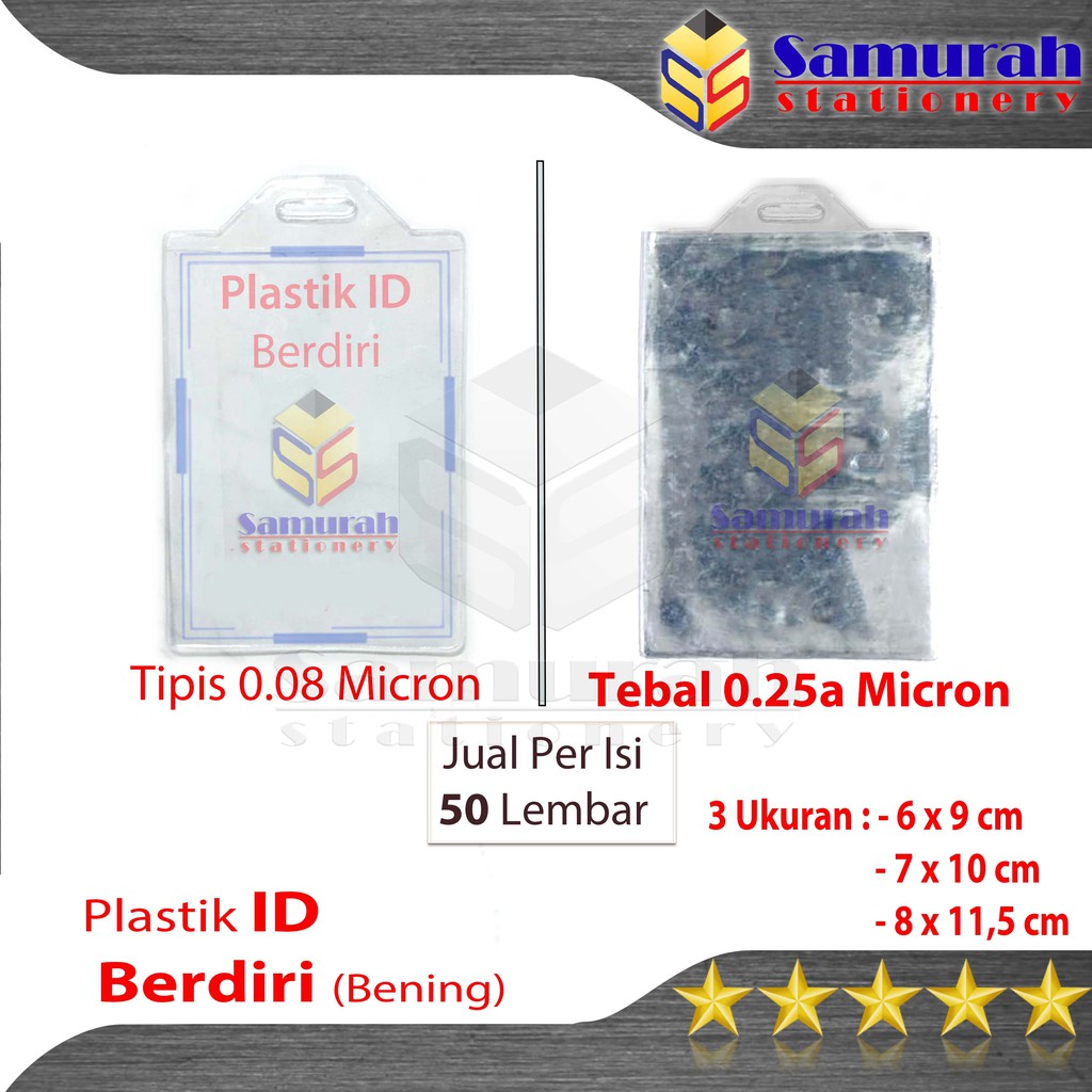 Plastik ID Kartu Nama Berdiri / Name Tag Holder KTP 6x9 / 7x10 / 8x11 cm  Tipis 0.8 - Tebal 0.25 mic