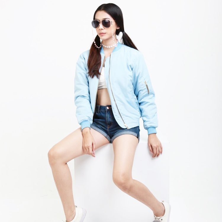 Baby blue bomber jacket for woman