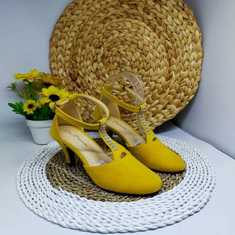 Heels wanita warna hijau warna hitam - sandal wanita korea - heels wanita hak lancip Pd334-4