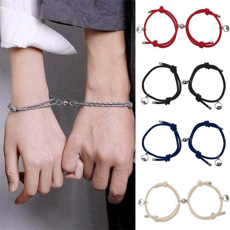 2 pcs gelang magnet/1 Pasang Gelang Couple Magnet Gelang Tali Couple Magnet Attract persahabatan Tangan Wanita Bracelets