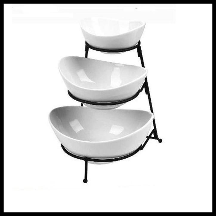 Homeline Mangkok Oval Set Susun 3 Keramik Putih + Rak Gbc-34