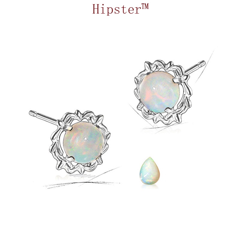 New Fashion Ins Style round Colored Gems White Gold Stud Earrings