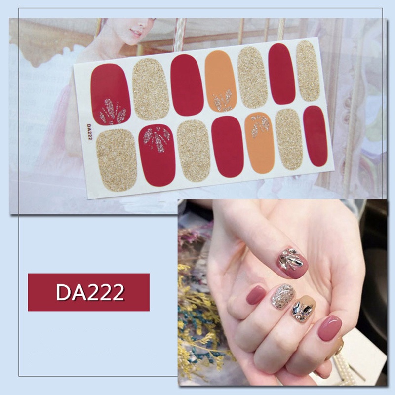 Da221-240 14 Pcs / Lembar Stiker Kuku Palsu 3d Bronzing Untuk Nail Art