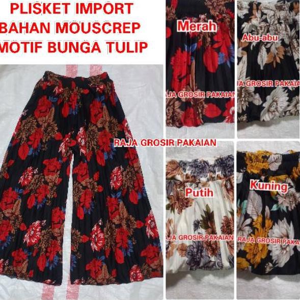 【today】 Celana Kulot Plisket Import Motif Bunga Nya Bermacam-Macam