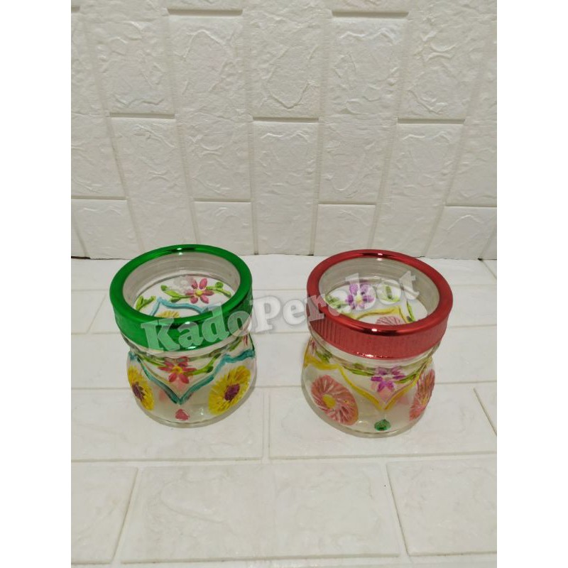 Toples kaca kue motif warna 10x12 - toples kaca kue - toples kue lebaran