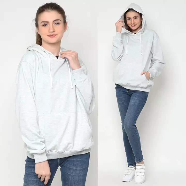 Sweater_id Hoodie Jumper Abu Muda Terang Polos Unisex Pria Wanita