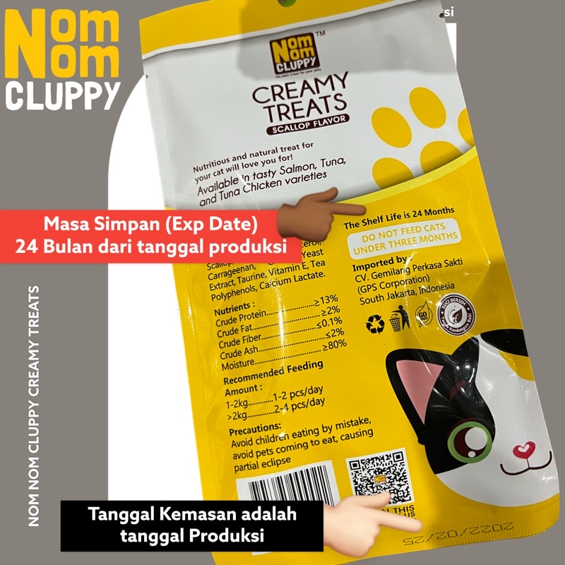 Snack Kucing Nom Nom Cluppy Creamy treats Snack kucing 1 pack (4x15gr)