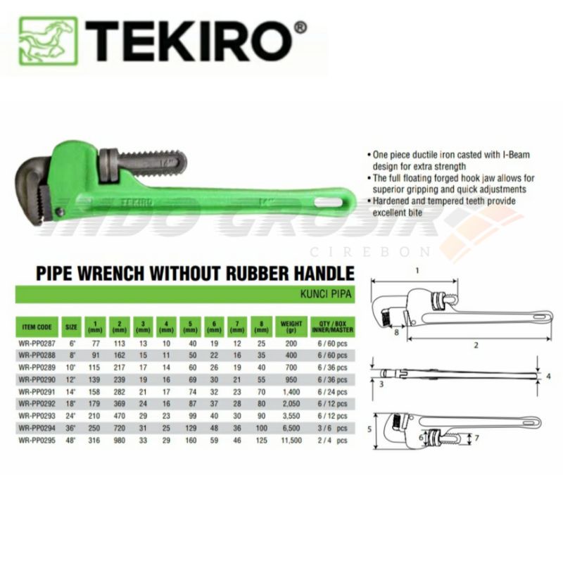 TEKIRO Kunci Pipa 18 Inch Pipe Wrench 18&quot; Alat Pembuka Memasang Pipa