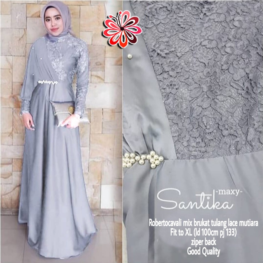 COD ✔ MAXI SANTIKA MIX BROKAT mF / DRESS WANITA MUSLIM / PAKAIAN PESTA WANITA