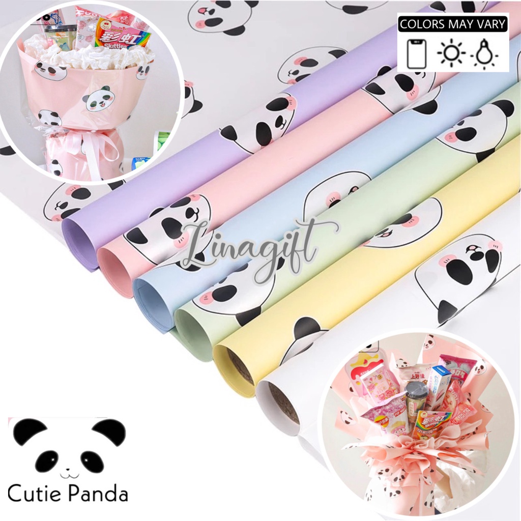 ( 5 LEMBAR ) CUTIE PANDA - FLOWER WRAPPING PAPER KOREAN CELLOPHANE KERTAS BUNGA CUTE FLORIST BOUQUET BUKET