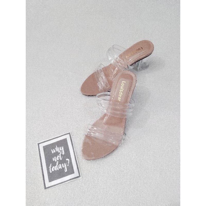 sendal kaca pesta wanita terbaru kekinian heel 7 cm bahan glossy  LOUISDEAR ZR H2