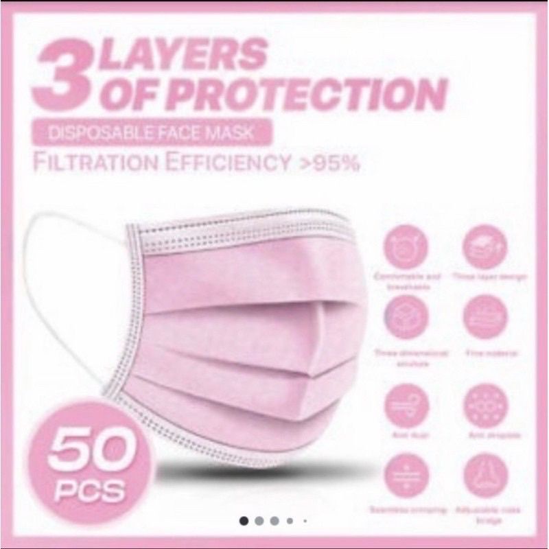 MASKER EARLOOP 3PLY WARNA PINK  |  MASKER CANTOL 3 PLY