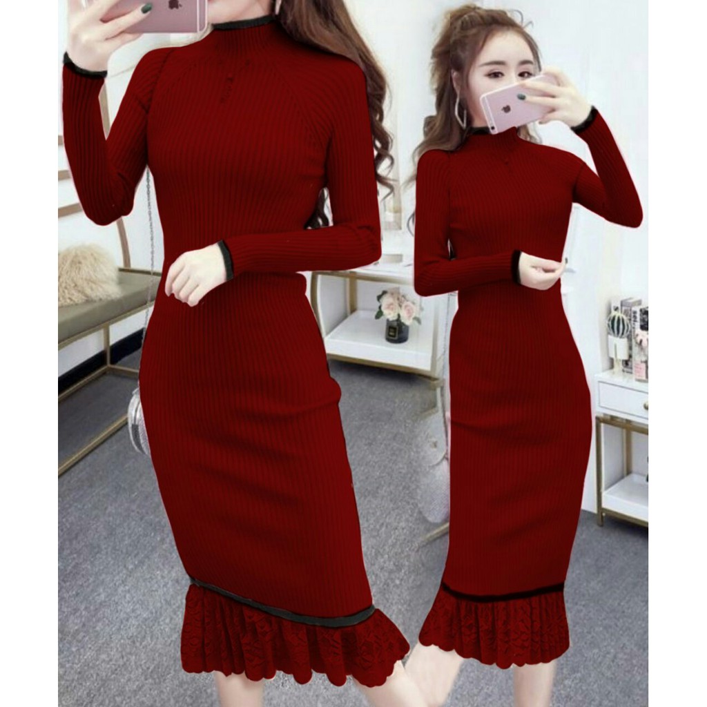 Dress Rajut Wanita LLeliaa / Dress Wanita Jaman Now / Midi Dress / Dress Rajut Murah